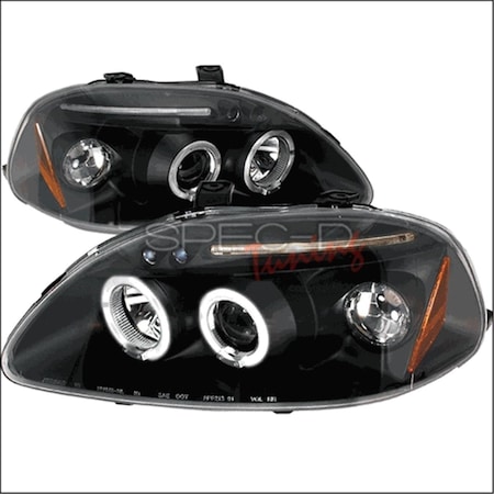 Overtime Halo LED Projector Headlight for 96 to 98 Honda Civic- Black - 10 x 21 x 26 in. OV3755840